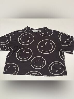 H&M Charcoal Tee with White Smiley Print